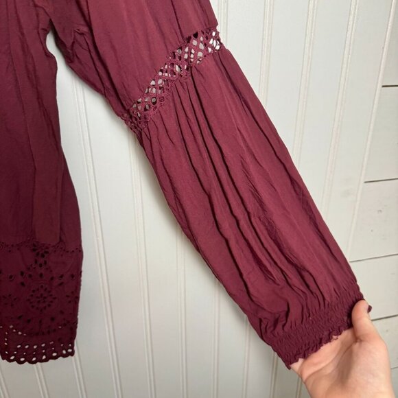 Knox Rose Burgundy Eyelet Lace Long Sleeve Top XL G3 - Picture 7 of 8